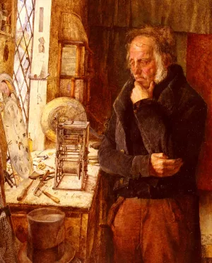 Our Village Clockmaker Solving A Problem Oil painting by James Campbell