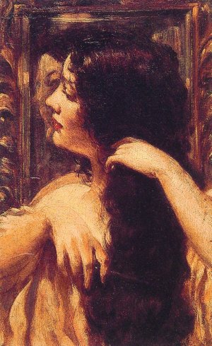 Brunette Combing Her Hair Oil painting by James Carroll Beckwith