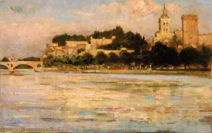 The Palace of the Popes and Pont d'Avignon by James Carroll Beckwith Oil Painting