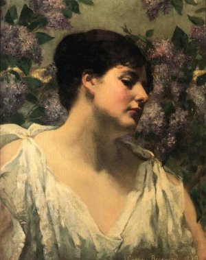 Under the Lilacs Oil painting by James Carroll Beckwith