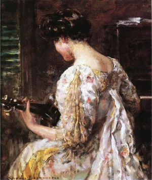 Woman with Guitar by James Carroll Beckwith Oil Painting