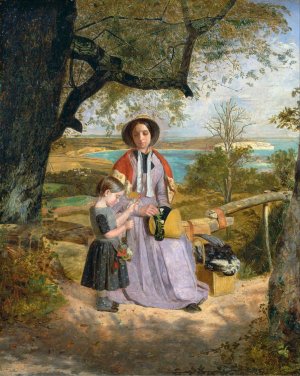Mother and Child by a Stile, with Culver Cliff, Isle of Wight, in the Distance by James Collinson Oil Painting