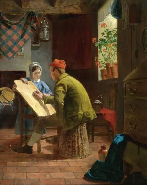 The Writing Lesson by James Collinson Oil Painting