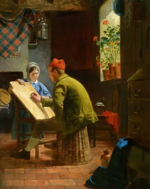 The Writing Lesson by James Collinson Oil Painting