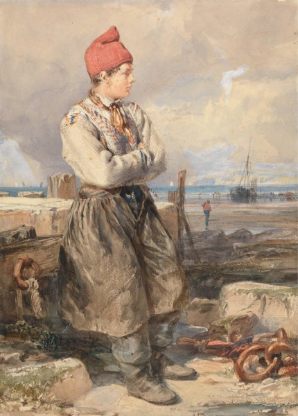 Main Product Photo of French Coast Scene with Fisherboy  Painting by James Duffield Harding