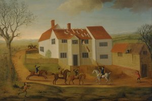 John Sidey and his Hounds at a Farmhouse near Hadleigh, Suffolk Oil painting by James Dunthorne
