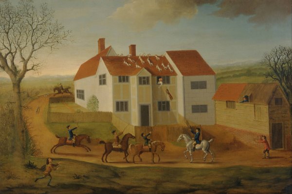 John Sidey and his Hounds at a Farmhouse near Hadleigh, Suffolk by James Dunthorne - Hand-Painted Oil Painting Reproduction