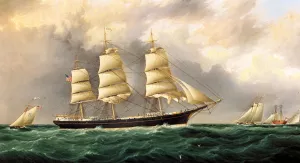 A Ship's Portrait near Sandy Hook by James E Buttersworth - Oil Painting Reproduction