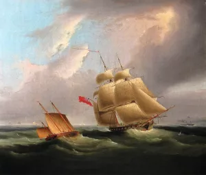 A Sloop-of-War by James E Buttersworth Oil Painting
