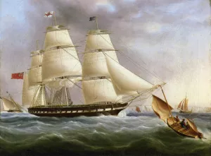 A Three-Masted Ship off Dover Oil painting by James E Buttersworth
