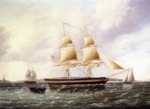 American Brig off New York by James E Buttersworth Oil Painting