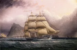 American Frigate off Gilbraltar by James E Buttersworth Oil Painting