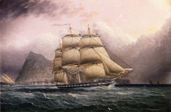 Main Product Photo of American Frigate off Gilbraltar Painting by James E Buttersworth