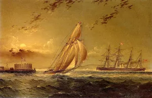 English Steamer off Staten Island by James E Buttersworth - Oil Painting Reproduction