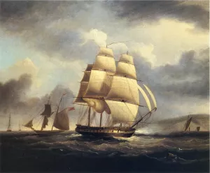 Frigate on the Thames by James E Buttersworth - Oil Painting Reproduction