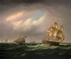 H. M. S. Brunswick by James E Buttersworth Oil Painting