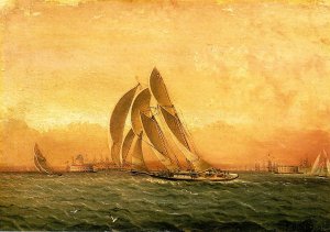 In Full Sail, New York Harbor Oil painting by James E Buttersworth
