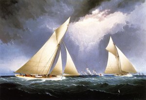 Mayflower Leading Puritan, America's Cup Trial Race, 1886 by James E Buttersworth Oil Painting