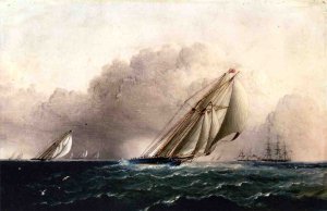 N.Y.Y.C. Schooner Yacht Estelle Running Home by James E Buttersworth Oil Painting