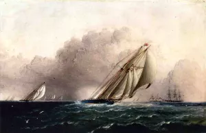 N.Y.Y.C. Schooner Yacht Estelle Running Home by James E Buttersworth - Oil Painting Reproduction