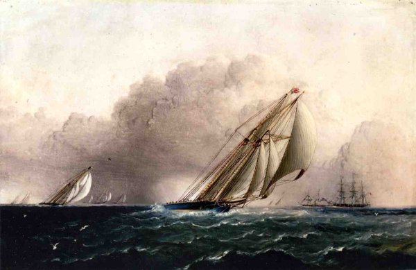 N.Y.Y.C. Schooner Yacht Estelle Running Home by James E Buttersworth - Hand-Painted Oil Painting Reproduction