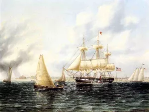 New York Harbor painting by James E Buttersworth