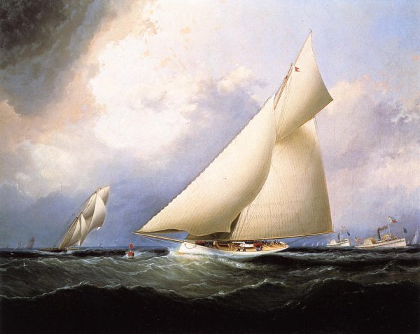 Puritan Leading Genesta, America's Cup, 1885 by James E Buttersworth - Hand-Painted Oil Painting Reproduction