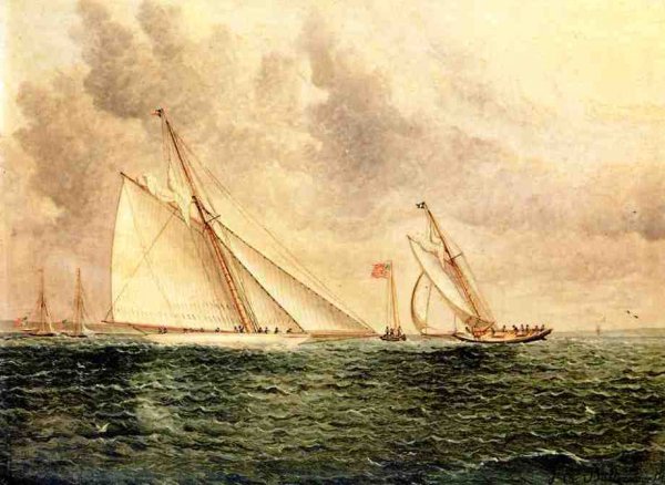 Racing Scene Off Bay Ridge by James E Buttersworth - Hand-Painted Oil Painting Reproduction