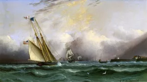 Schooner 'Columbia' off Portsmouth Harbor, England by James E Buttersworth Oil Painting