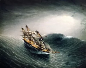 Schooner in a Stormy Sea by James E Buttersworth - Oil Painting Reproduction
