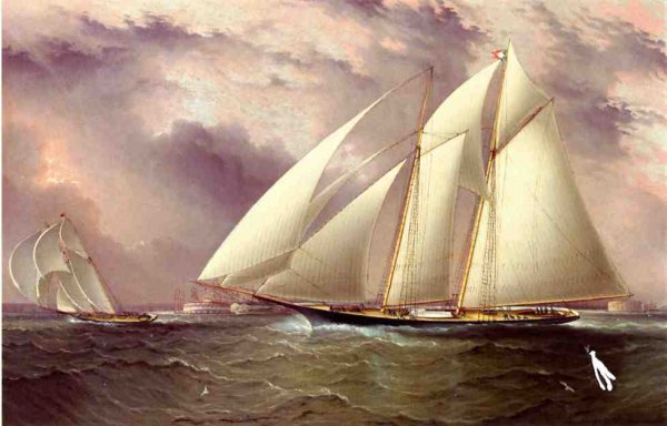 Schooner Racing off New York Harbor