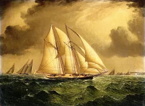 Schooners Racing off Sandy Hook by James E Buttersworth Oil Painting