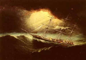 Ship in a Storm by James E Buttersworth - Oil Painting Reproduction