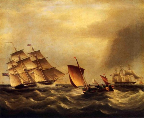 Main Product Photo of Shipping in Rough Seas Painting by James E Buttersworth