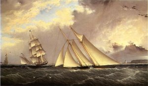 The Dauntless off Sandy Hook by James E Buttersworth Oil Painting