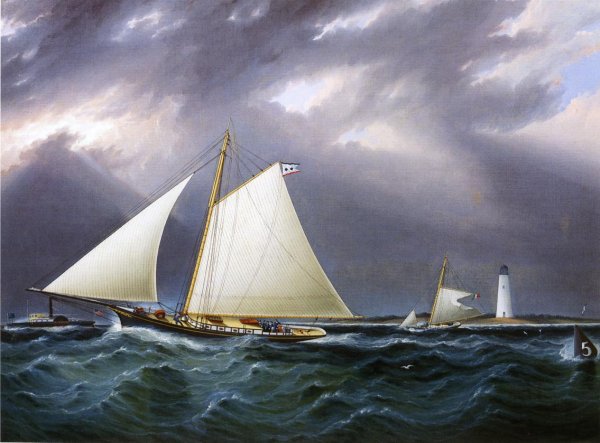 The Match between the Yachts Vision and Meta - Rough Weather by James E Buttersworth - Hand-Painted Oil Painting Reproduction