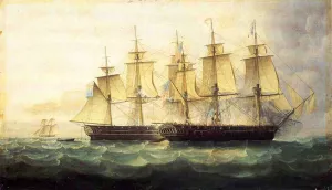 The U.S.S. Chesapeake and the H.M.S. Shannon Oil painting by James E Buttersworth