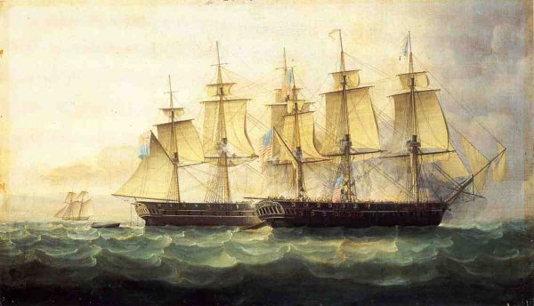Main Product Photo of The U.S.S. Chesapeake and the H.M.S. Shannon Painting by James E Buttersworth
