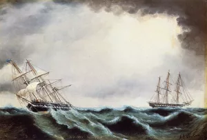 Two Clipper Ships by James E Buttersworth Oil Painting