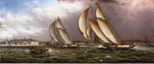 Yacht Race in Gloucester Harbor by James E Buttersworth Oil Painting