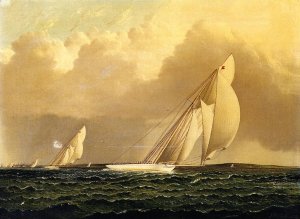 Yacht Race in New York Harbor by James E Buttersworth Oil Painting