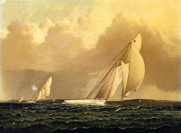 Main Product Photo of Yacht Race in New York Harbor Painting by James E Buttersworth