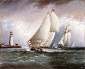 Yacht Race near Lighthouse by James E Buttersworth Oil Painting