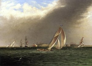 Yacht Racing off Castle Garden, New York 2 by James E Buttersworth Oil Painting