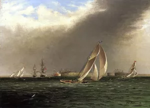 Yacht Racing off Castle Garden, New York 2 by James E Buttersworth Oil Painting