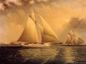 Yachting in New York Harbor by James E Buttersworth - Oil Painting Reproduction