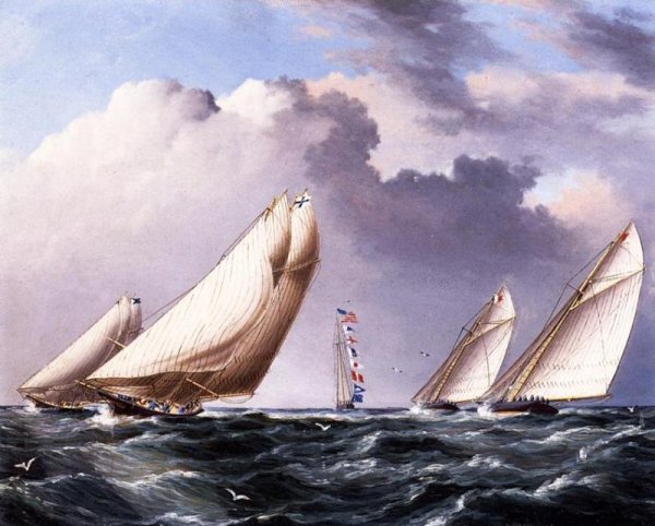 Yachts Rounding the Mark by James E Buttersworth - Hand-Painted Oil Painting Reproduction