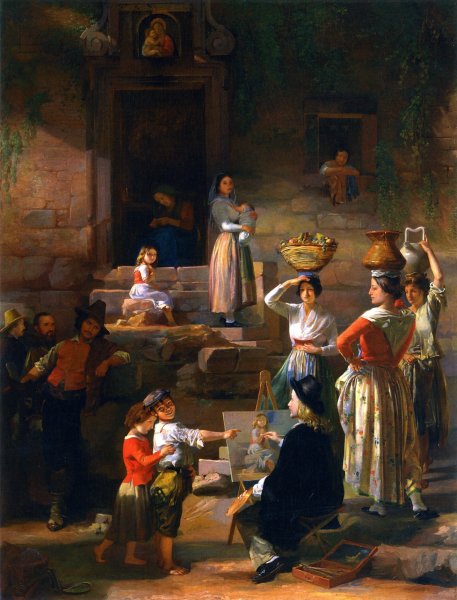 Main Product Photo of Artist Sketching In The Roman Campagna Painting by James Edward Freeman