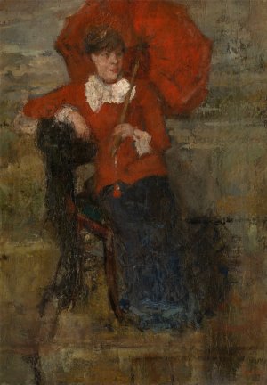 Lady with Red Parasol by James Ensor Oil Painting