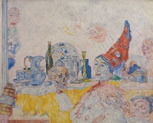 Pierrot and Skeleton in a Yellow Robe by James Ensor Oil Painting